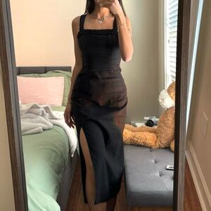 Urban Outfitters Black Linen Midi Dress